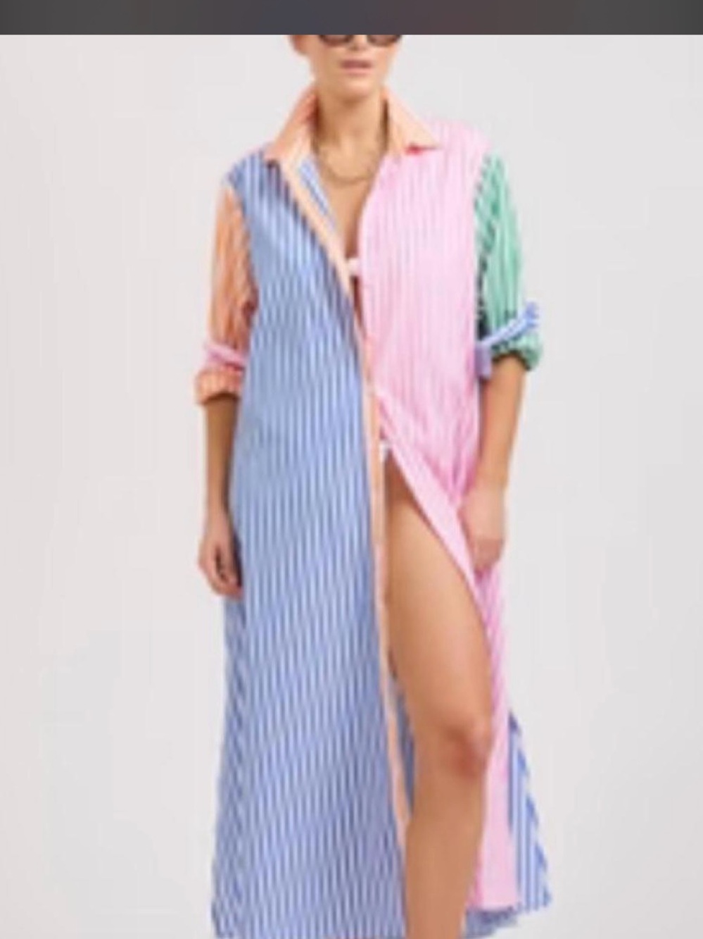 Shi by JOURNEYS Pastel Striped Maxi Shirt Dress (Pink, Blue, Green, Peach)